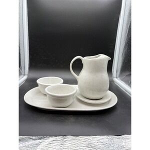 Bennington Potters Morning Glory White Stoneware Set Tray Pitcher Bowls 1633